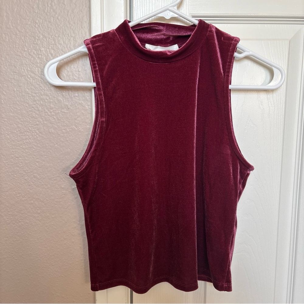 Pink Rose Velvet Mock Neck Tank Top Women Small Burgundy Y2K Coquette